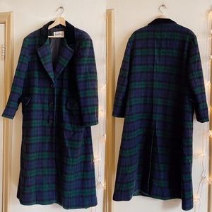 VTG John Weitz Green Blue Plaid Overcoat L/XL